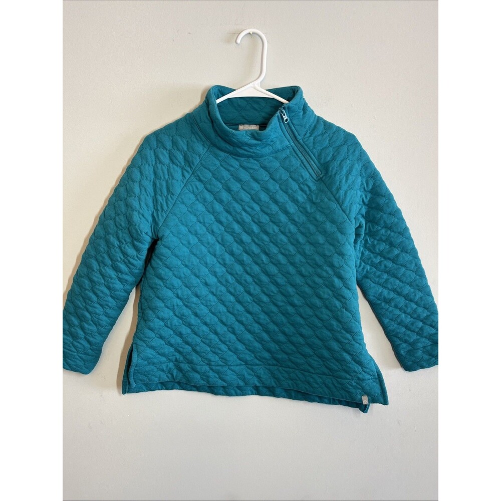 Talbots Asymmetrical Zip Quilted Women's Pullover Teal Long Sleeve Sweater Hi-Lo